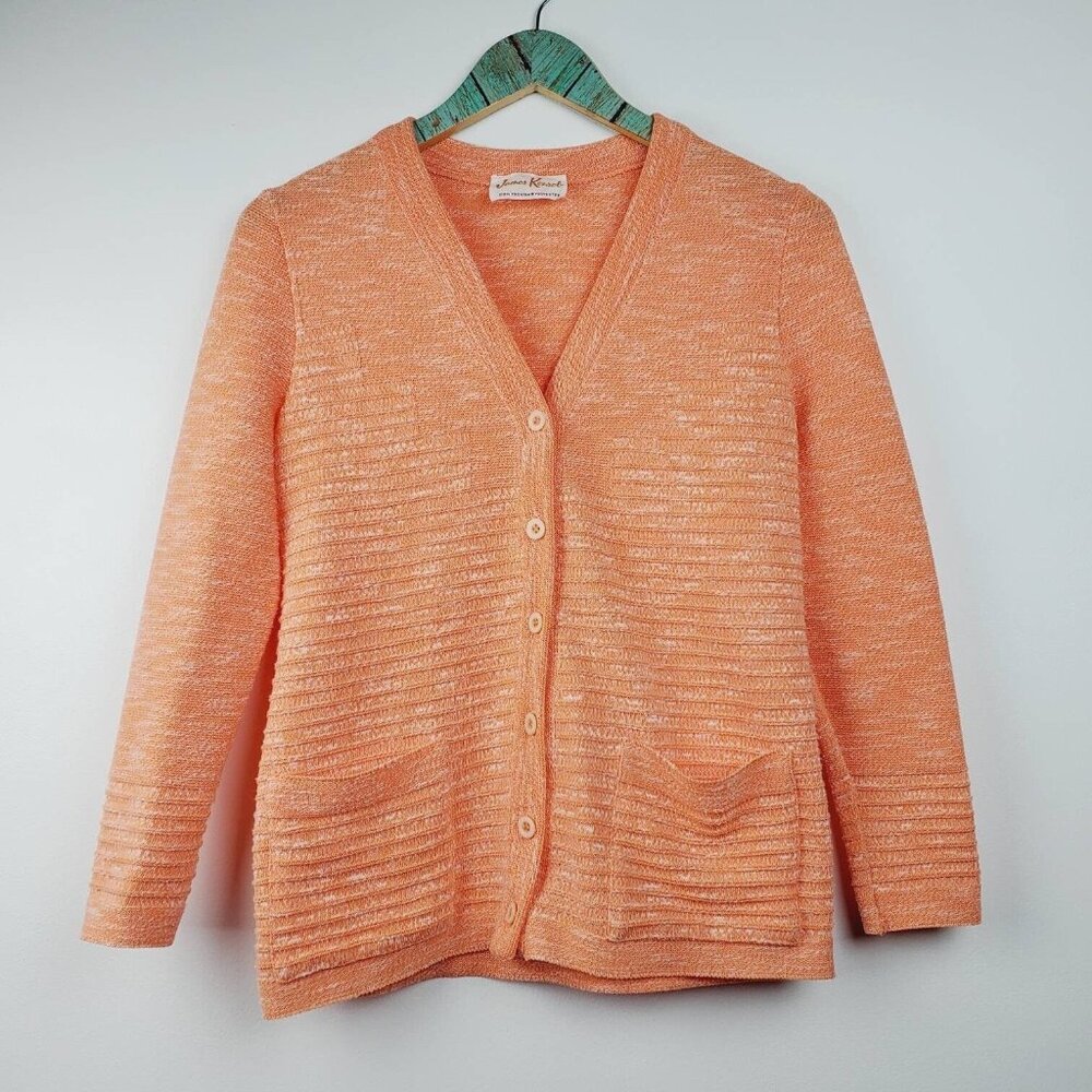 Vintage 1970's James Kenrob Women's 100% Trevira Polyester Peach Cardigan Sz 12
